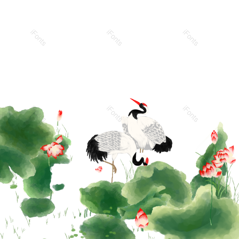 叶子图片,水墨元素,中国风PNG,仙鹤免抠素材